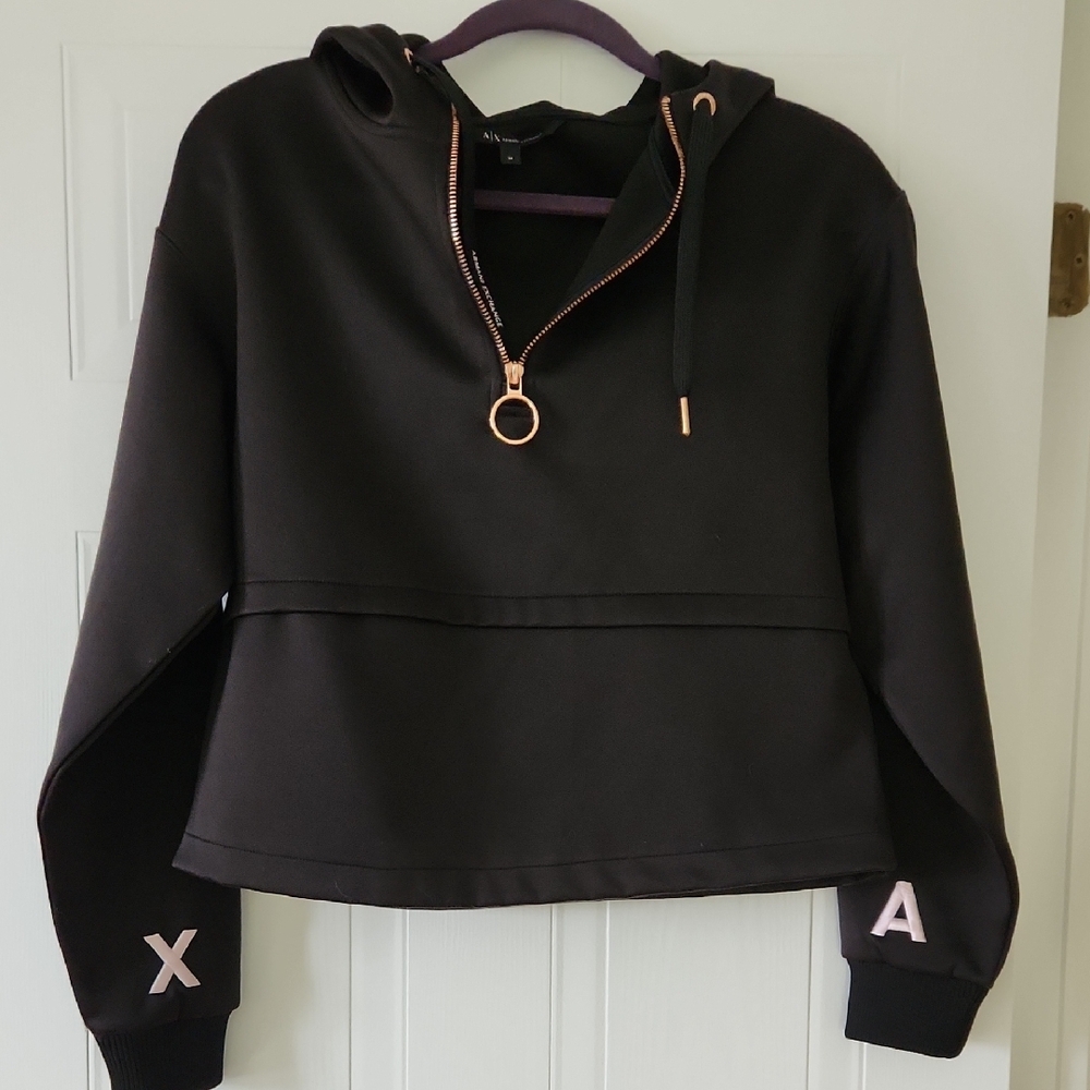 Armani Exchange Black Hoodie with Gold Accents